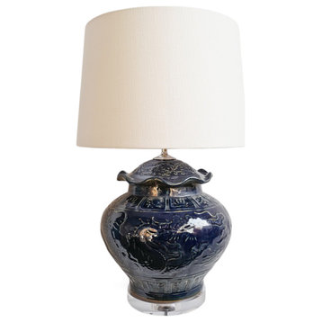 Vintage Indigo Ceramic Ming Table Lamp