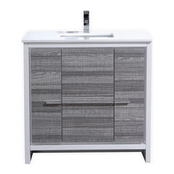 36 inch Ash Gray Modern Bathroom Vanity with White Quartz Countertop - Bathroom Vanities And Sink Consoles