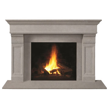 Fireplace Stone Mantel 1110.511 With Filler Panels, Limestone, With Hearth Pad
