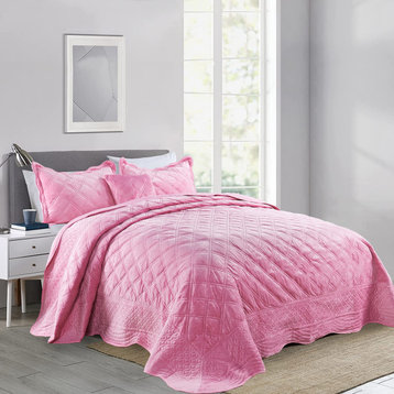 Supersoft Microplush Quilted 4-Piece Bed Spread Set, Pink, Queen