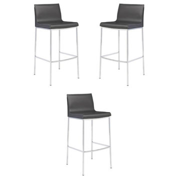 Home Square Colter 30" Leather Bar Stool in Dark Gray and Silver - Set of 3