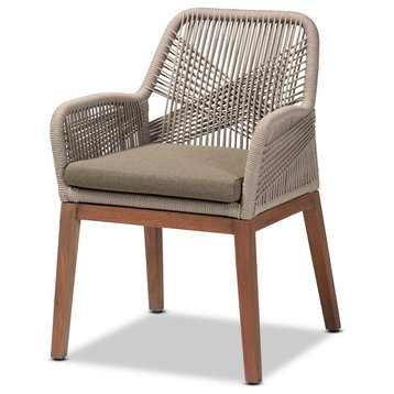 Ronnell Gray Woven Rope Mahogany Dining Arm Chair