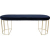 Canary Contemporary Dining Entryway Bench in Gold and Blue Velvet