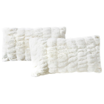 Shar Pei Faux Fur Pillow Shell Set, Cloud Dancer, 2 Piece Lumbar, 14"x26"