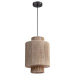 ELK HOME - ELK HOME D4638 Corsair 1-Light Mini Pendant In Natural Finish - ELK HOME D4638 Corsair 1-Light Mini Pendant in Natural Finish with a Woven Jute Shade.  Item Collection: Corsair. Item Style: Transitional. Item Finish: Natural. Primary Color: Brown. Item Materials: Woven Jute. Dimension(in): 12(W) x 12(Depth) x 18(H) x 12(Dia). Bulb: (1)40W A19 E26 Medium Base(Not Included), Non-Dimmable. Voltage: 120. Backplate Canopy Dimensions(in): 4 Dia. Shade Glass Description: Woven Jute Shade. Shade Glass Finish: Natural.  Shade Glass Materials: Woven Jute. Shade Glass Dimension(in): 18(Shade Height). Shade Shape: Round(Shade Height). Cord Color: Black(Shade Height). Cord Length: 66(Shade Height).