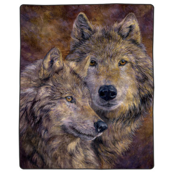 Heavy Fleece Blanket Pair of Wolves Pattern, Plush 8lb Soft Blanket Lavish Home