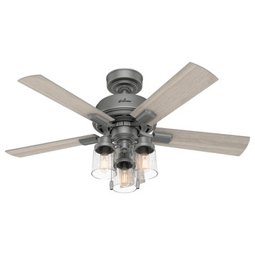 Hunter 44" Hartland Matte Silver Ceiling Fan With LED Light Kit and Pull Chain