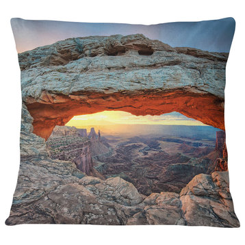 Sunrise at Mesa Arch in Canyon lands Landscape Printed Throw Pillow, 18"x18"