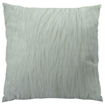 Plutus Curly Mongolian Faux Fur White Handmade Throw Pillow, Double Sided, 20x20