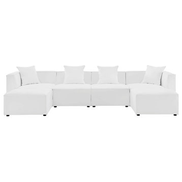 Lounge Sectional Sofa Set, Fabric, White, Modern, Outdoor Patio Balcony Garden