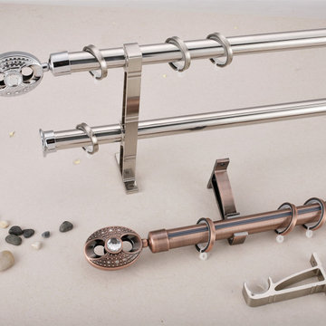 QYR63 Coree 28mm Diameter Steel Curtain Rod Set With New Moon Finial