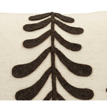 Cream Pillow in Hand Felted Wool With Chocolate Trees, 20"