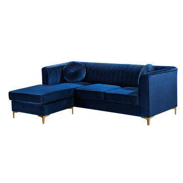 Eliana Velvet 2-Piece Reversible Sectional, Navy