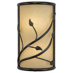 Vaxcel - Vine 9.25" Wall Light Oil Shale - Bring a little of the outdoors inside with the Vine collection. Inspired by nature, this rustic collection features a dark oil shale finish. The amber flake glass shades are scalloped softening the overall feel. Elegantly curved arms are sprinkled with delicately crafted leaves completing the look. This full family of fixtures has something for every room in your home. This wall sconce is ideal for bathrooms, hallways, stairways, and foyers.