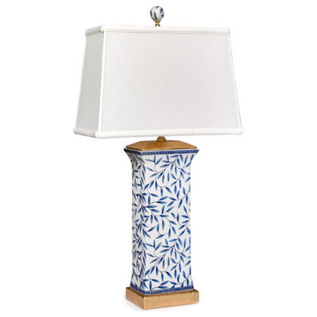 Blue & White Leaves Rectangular Vase Lamp