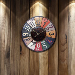 Time Travels 31" Round, License Plate Design Dial, Steel Rod Partitions Clock - Wall Clocks