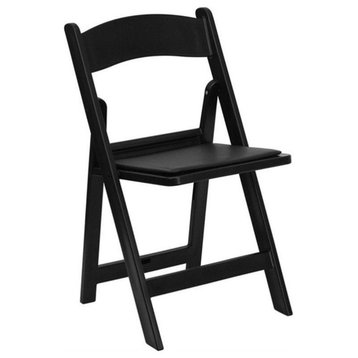 Bowery Hill Resin/Vinyl Indoor or Ourdoor Folding Chair in Black
