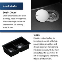 Karran Undermount 32.5 in. Double 50/50 Bowl Workstation Kitchen Sink, Black