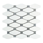 12"x12" Greek Thassos Polished Marble Octave Mosaic, Blue-Gray Dots, Set of 10