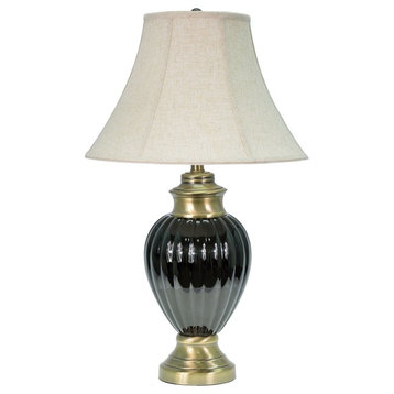 40011, 29" High Traditional Ceramic Table Lamp, Black With Antique Brass Base