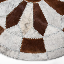 Modern Cowhide Patchwork Area Rug Round, Handmade, Brown White, 6' - Area Rugs