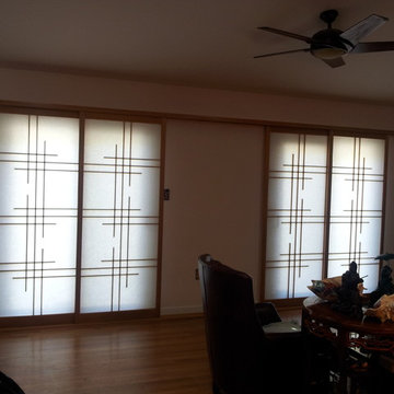 Shoji screens for patio door with extended track