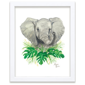 "Safari Littles" Elephant Individual Framed Print, White, 18"x24"
