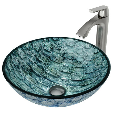 Giovanni 17"L x 17"W Glass Vessel Sink and Linus 12"H Faucet Set