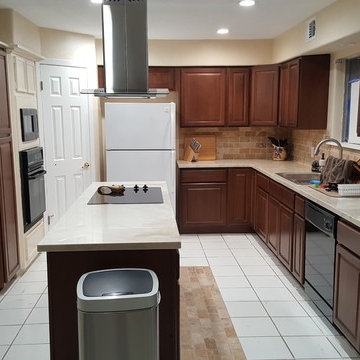 Kitchen Remodel with stone backsplash and custom floor details