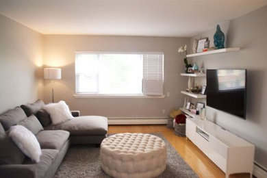 Example of a mid-sized trendy living room design in Other with a wall-mounted tv