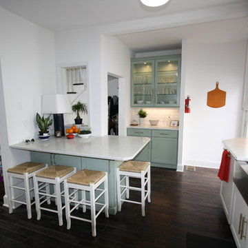 Jersey City NJ Transitional White Kitchen Dark Hardwood Floors