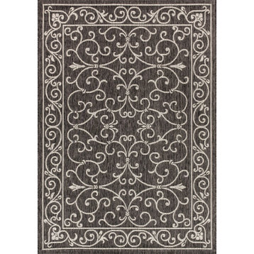 Charleston Filigree Textured Weave Indoor/Outdoor, Black/Gray, 5 X 8
