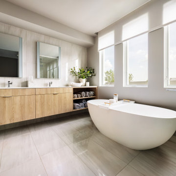 Stylish Bathroom: Modern Fixtures & Floating Vanity