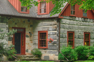 Design ideas for a country front door in Toronto with a single front door and a red front door.