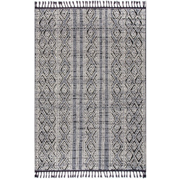 nuLOOM Chenoa Striped Tribal Tassel Transitional Vintage Area Rug, Gray 4'x6'