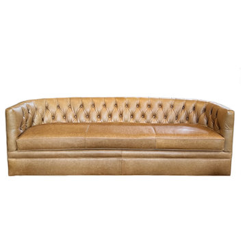 Retro Tufted Caramel Leather Sofa