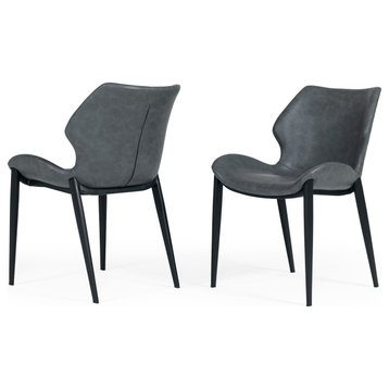 Modrest Instone Industrial Dark Gray Eco-Leather Dining Chair, Set of 2