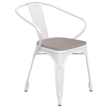 Luna Commercial Grade White Metal Chair-Gray Seat