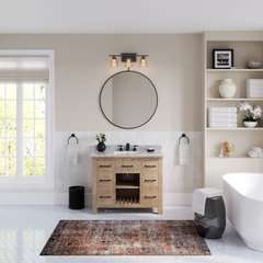 The Mag Barnwood Vanity With Double Farmhouse Apron Sinks And Linen Tower