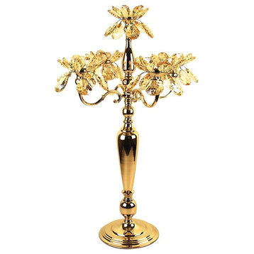 5 Arm Crystal Candelabra/Candle Holder, Gold, Small