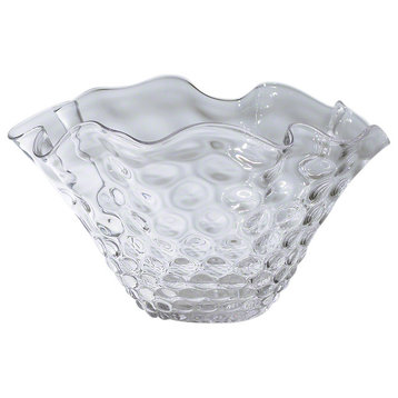 Gorgeous Art Glass Clear Wavy Bowl | 17" Centerpiece Honeycomb Ripple Scalloped