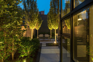 This is an example of a mid-sized contemporary partial sun side yard gravel landscaping in Chicago.