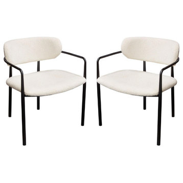 Oke 26" Padded Dining Chair, Set of 2, Black, Ivory Boucle Upholstery