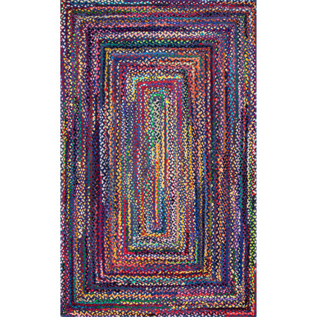 Nuloom Bohemian Hand-Braided Chindi Area Rug, Blue Multicolor 6'x9'