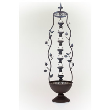 41" Tall Indoor/Outdoor Metal Hanging 7-Cup Tiered Floor Water Fountain, Bronze