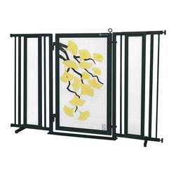Fusion Gates - Fusion Gate with Autumn Ginkgo Design, Black, 60"-65" - Dog Gates
