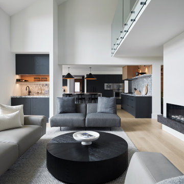 Matte Black & White Oak Living Room Wet Bar