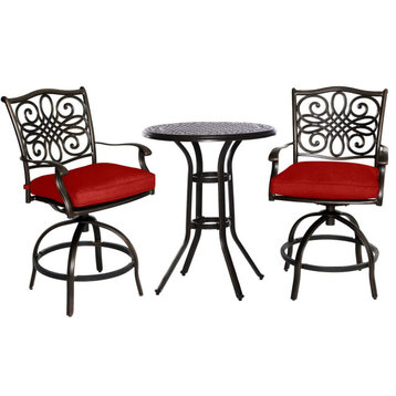 3 Pieces Patio Bistro Set, Counter Height Design With Cushioned Stools, Red
