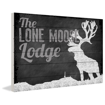 "Lone Moose Lodge" Painting Print on White Wood