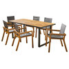 Cicci Outdoor Acacia Wood 7 Piece Dining Set with Mesh Seats